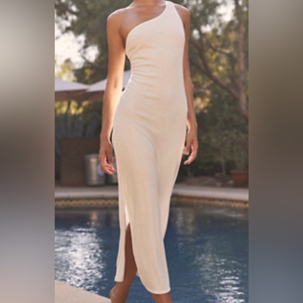 Free People Saturday Night Midi One-Shoulder Cream  Dress
